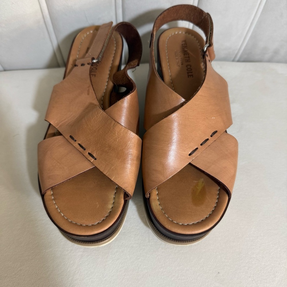 Kenneth Kole New York Brown Leather Platform Sandals Size EUR 39
